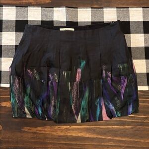 Madewell Eliot Black Silk Purple Green Brushstroke Print Bubble Mini Skirt 0